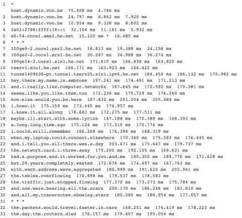 Screenshot used in the talk for American Pie traceroute