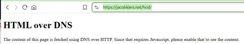 Screenshot used in the talk for HTML over DNS
