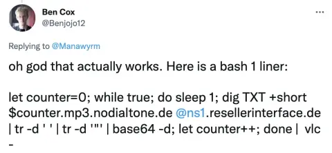 Screenshot used in the talk for MP3 over DNS
