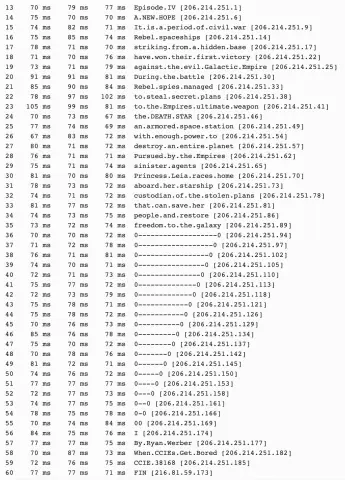 Screenshot used in the talk for Star Wars traceroute